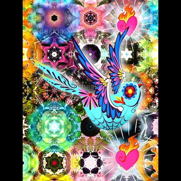 Art Print Sugar Skull Sparrow Sacred Heart Colorful Psychadelic Kaleidoscope - Picture 2 of 5